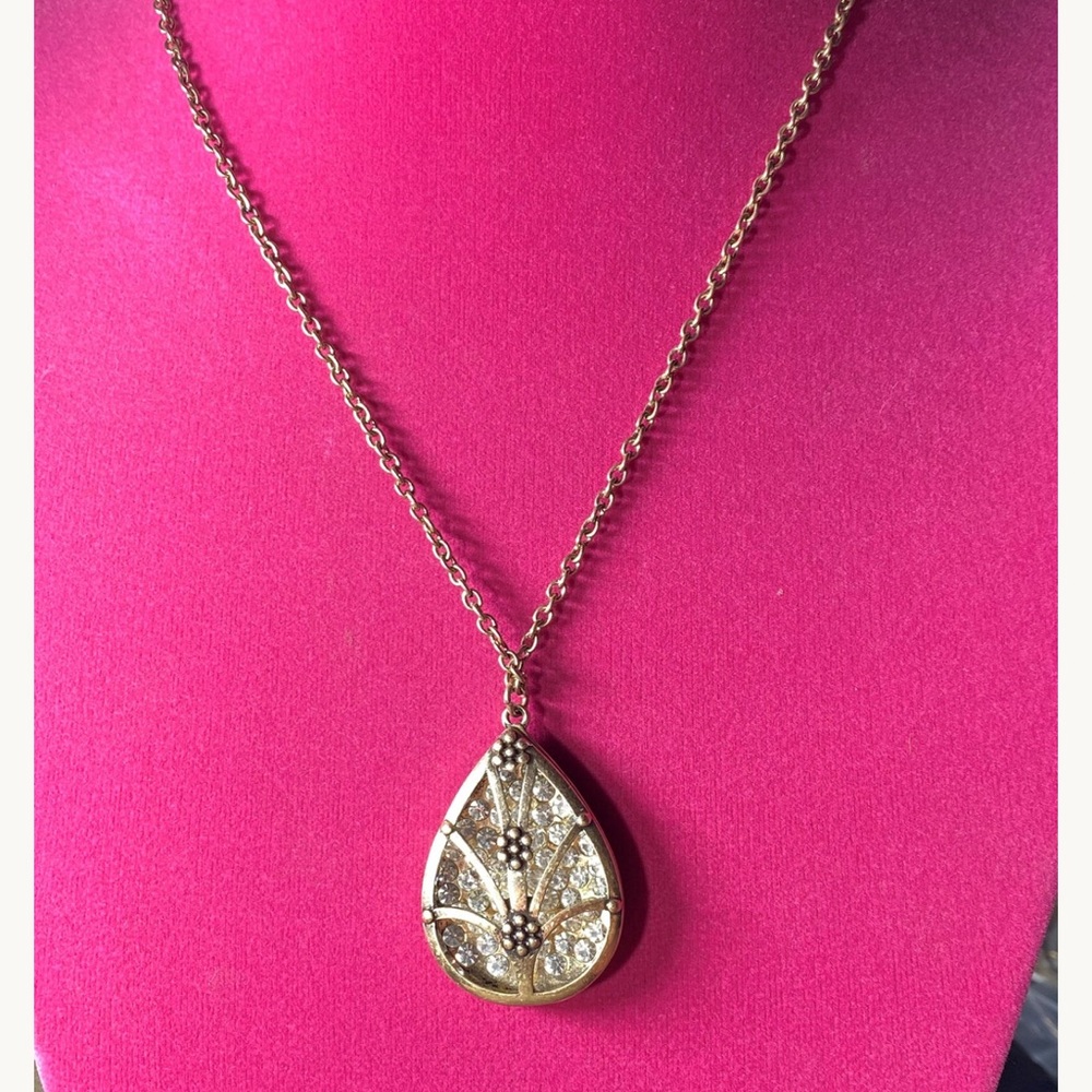 Silver Tone Ornate Floral Necklace with Rhinestones and Metalwork